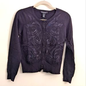 White House Black Market black lace applique cardigan small NWT